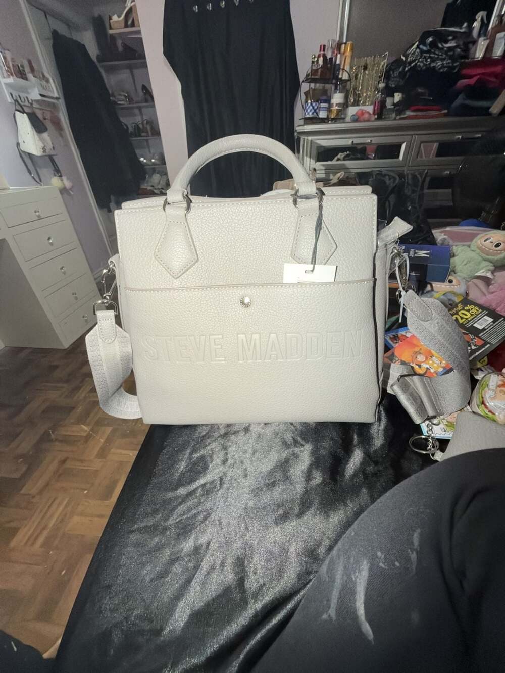 Steve Madden Blivonia Small Crossbody Bag Grey Pebbled Faux Leather
